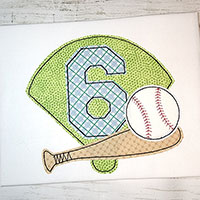 6th Birthday Baseball Machine Applique Design - Triple Stitch
